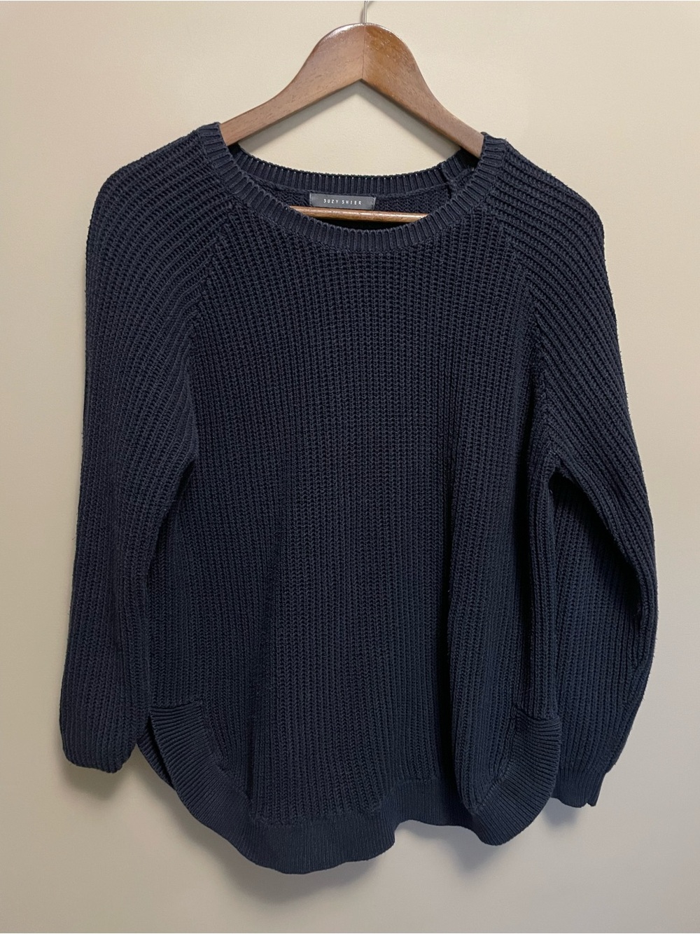 Suzy Shier Dark Navy Crewneck Chunky Knit Sweater Women’s Large